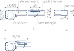 zanzariera siena - sezione verticale